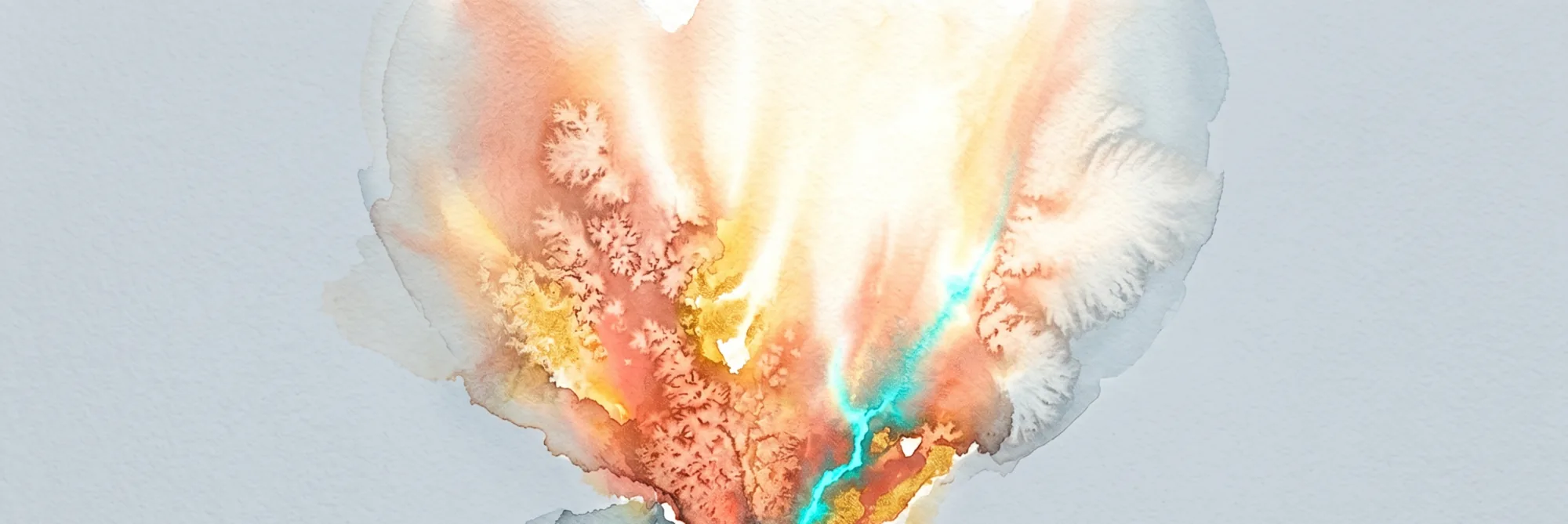 A watercolour of innovation as a multiplier: a small contained origin erupting into a disproportionately large luminous bloom